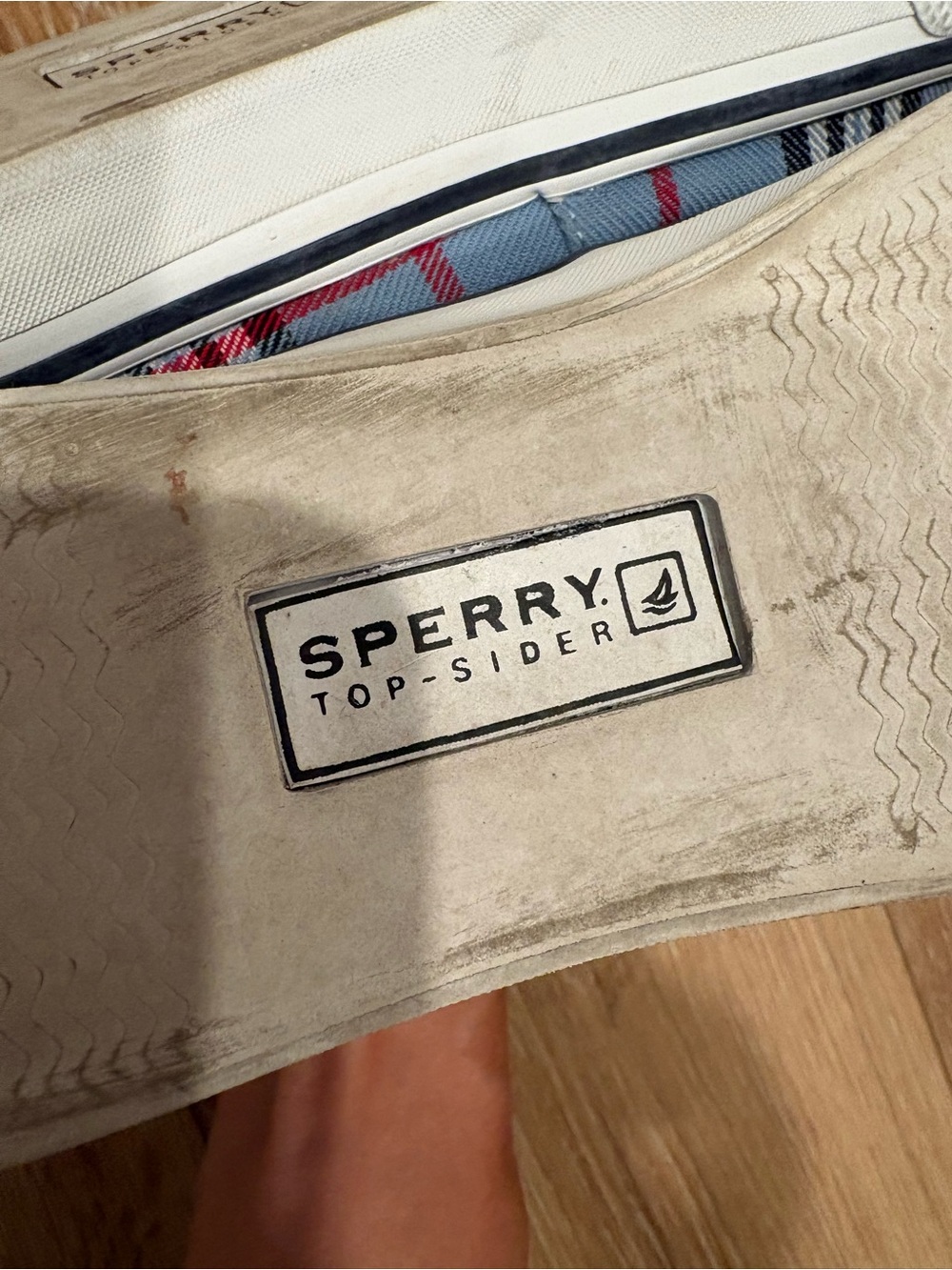 Women Sperry Top Slider  Blue Plaid Boat Shoes- Size 6 - Picture 7 of 10